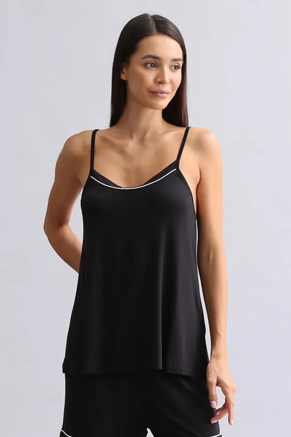 Women's Modal Thin Strap Pajama Top Black