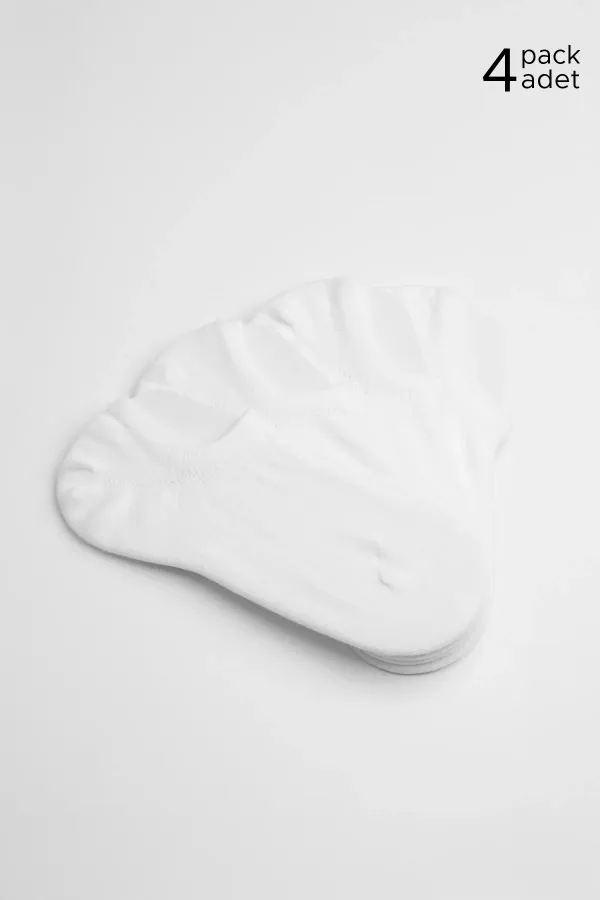 Mısırlı Kadın Pamuklu Süper Fit 4'Lü Sneaker Çorap Beyaz