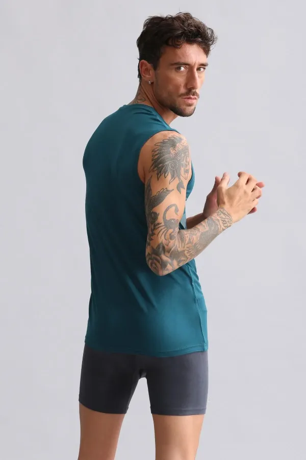 Mısırlı Modal By TENCEL HERCULES Slim Fit Bisiklet Yaka Sporcu Atlet / T-Shirt Fit Green