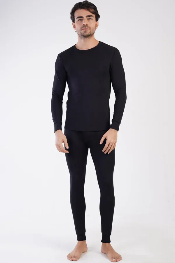 Mısırlı Men's Comfort Long-Sleeve Thermal Underwear (Top and Bottom) Black