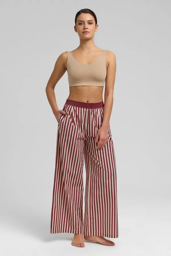 Women's Cotton Poplin Pleated Trousers Burgundy-Pink