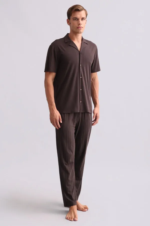 Chemise égyptienne à manches courtes en bambou, marron