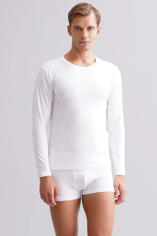 BAMBU HERCULES Slim Fit Bisiklet Yaka Uzun Kollu Erkek  Fanila Beyaz