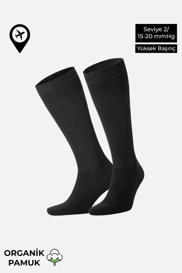 Unisex Organik Pamuklu Özel Sıkılaştırıcı Teknolojiyle  Pilot Çorabı Siyah