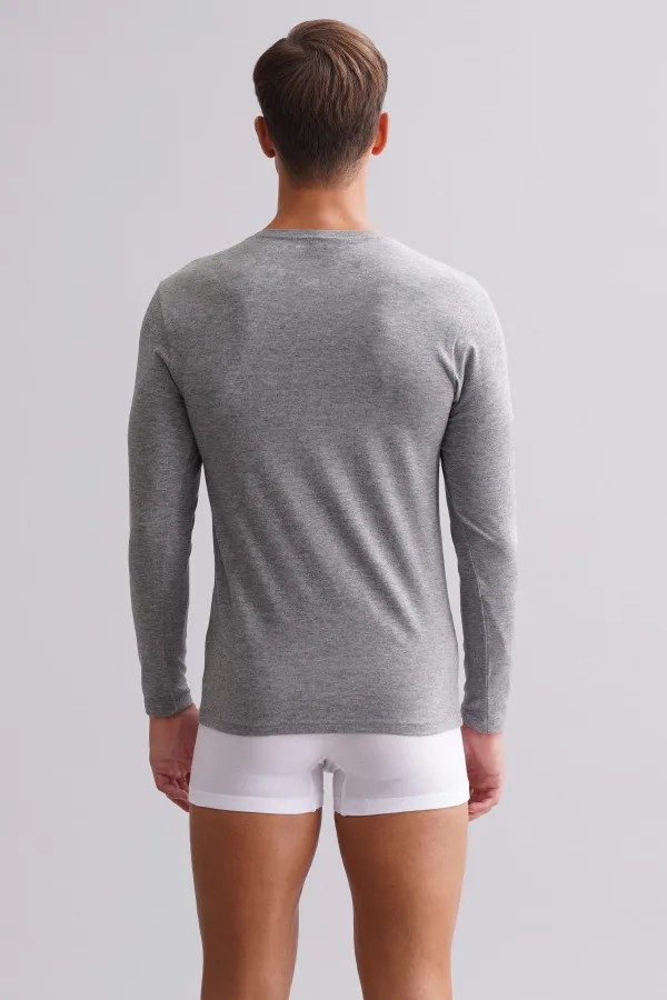 Mısırlı Modal By TENCEL HERCULES Slim Fit Bisiklet Yaka Uzun Kollu Fanila / T-Shirt Gri Melanj