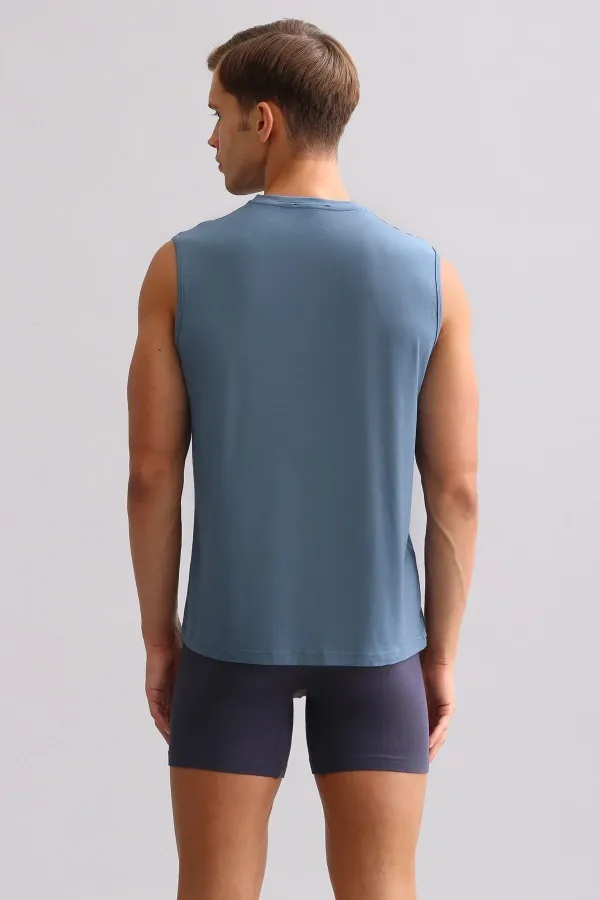 Mısırlı BAMBOO ZEUS LUXURY Regular Fit V-Neck Athletic Tank Top / T-Shirt Navy Blue