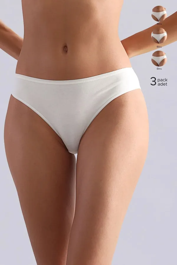 Mısırlı Modal By TENCEL HERA İnce Lastikli 3'Lü Brazillian Külot Ekru