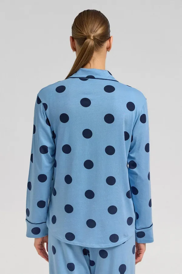 Mısırlı Women's Modal Knit Polka Dot Shirt, Baby Blue