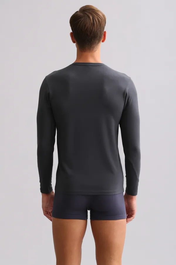 BAMBU HERCULES Slim Fit Bisiklet Yaka Uzun Kollu Erkek  Fanila Antrasit