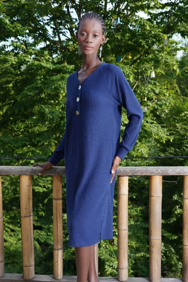 Mısırlı Kadın Kaşkorse Elbise İndigo