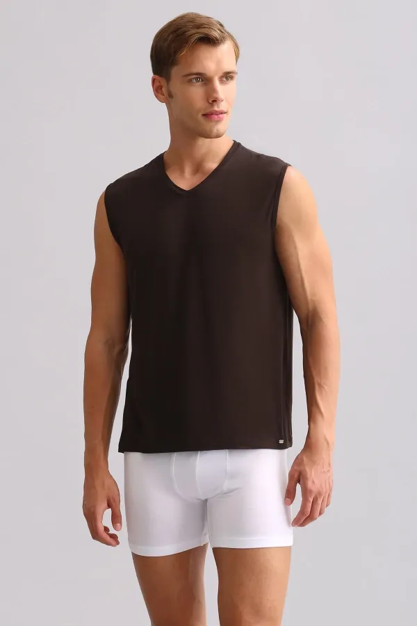 Mısırlı BAMBOO ZEUS LUXURY Regular Fit V-Neck Athletic Tank Top/T-Shirt Brown