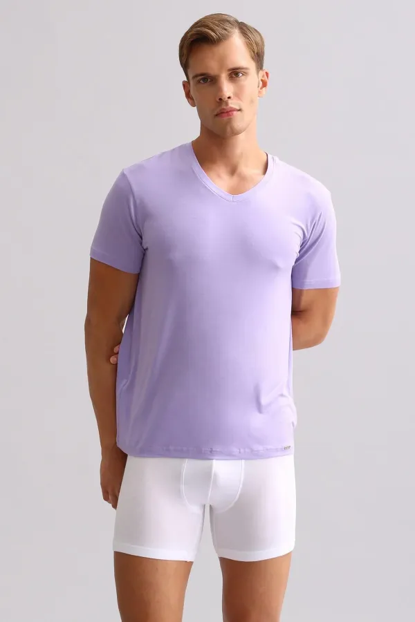 Mısırlı BAMBOO ZEUS LUXURY Regular Fit V-Neck Undershirt/T-Shirt Purple