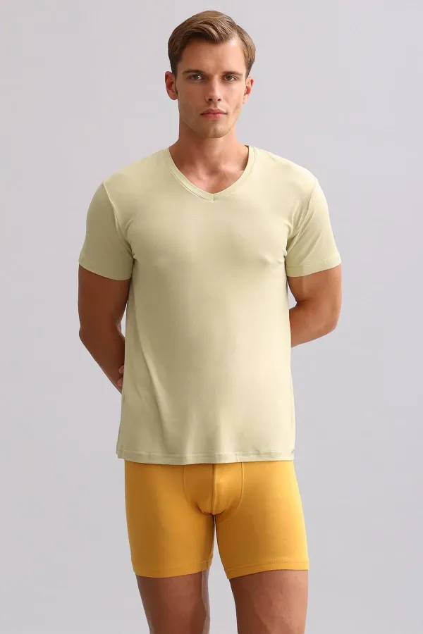 Mısırlı ORGANIC Cotton ZEUS LUXURY Regular Fit V-Neck Undershirt/T-Shirt Khaki Island