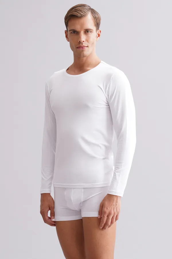 BAMBU HERCULES Slim Fit Bisiklet Yaka Uzun Kollu Erkek  Fanila Beyaz