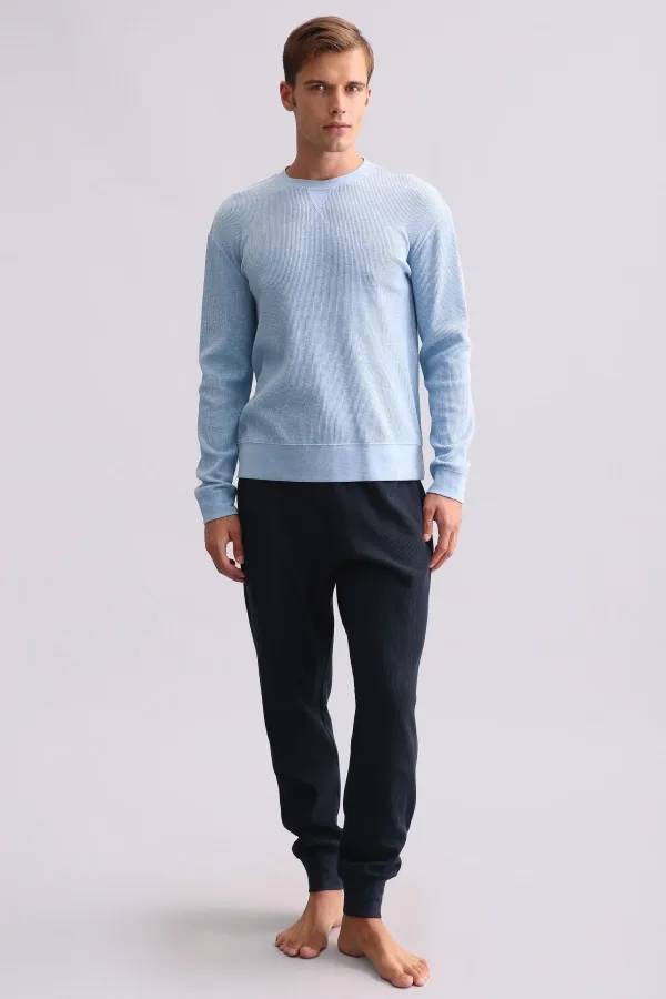 Mısırlı Erkek Pamuklu Uzun Kollu Pijama Takımı Mavi