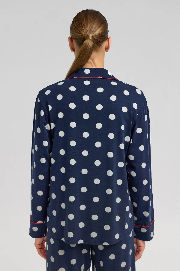 Ensemble pyjama égyptien pour femme en modal à pois bleu marine