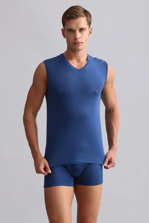 Mısırlı ORGANIC Pamuklu HERCULES Slim Fit V Yaka Sporcu Atlet / T-Shirt Gece Mavisi