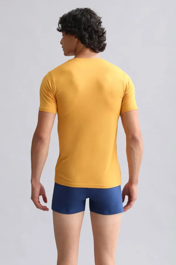 Mısırlı Modal By TENCEL HERCULES Slim Fit V Yaka Fanila / T-Shirt Hardal