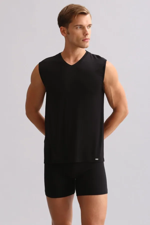 Mısırlı BAMBU ZEUS LUXURY Regular Fit V Yaka Sporcu Atlet / T-Shirt Siyah