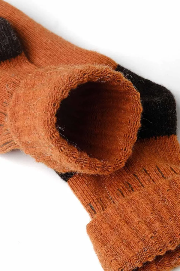 Mısırlı Kadın Alpaka Yünü Kışlık Kıvrık Tekli Soket Çorap Oranj