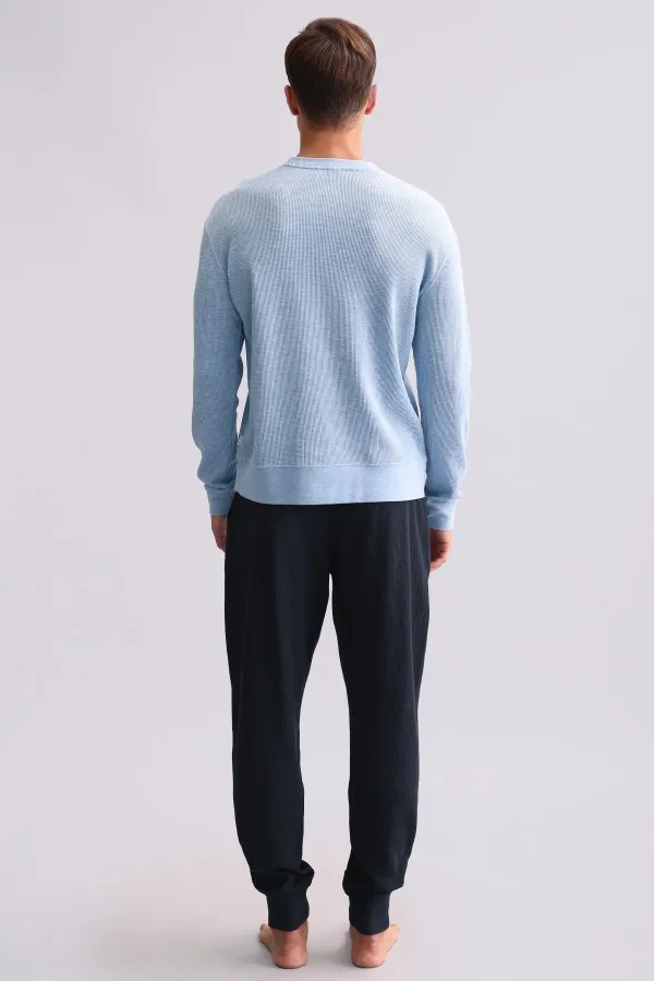 Mısırlı Erkek Pamuklu Uzun Kollu Pijama Takımı Mavi