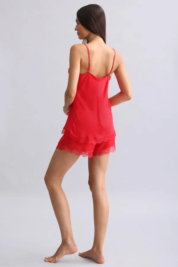 Mısırlı Kadın Bambu Şort Takımı Kırmızı