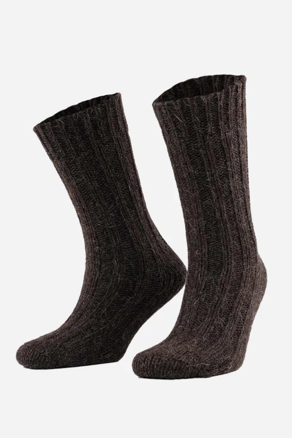 Mısırlı Unisex 5 Kat Alpaka Yünü Kışlık Tekli Soket Çorap Kahverengi