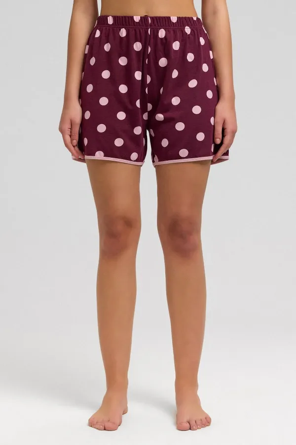 Mısırlı Kadın Modal Puantiyeli İp Askılı Şort Takımı Bordo