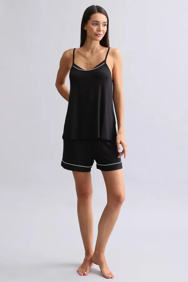 Women's Modal Thin Strap Pajama Top Black