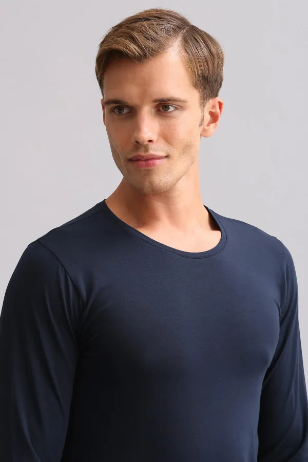 Mısırlı Modal By TENCEL HERCULES Slim Fit Bisiklet Yaka Uzun Kollu Fanila / T-Shirt Lacivert