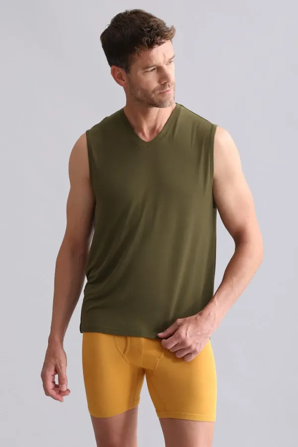 Mısırlı BAMBU ZEUS Regular Fit V Yaka Sporcu Atlet / T-Shirt Koyu Haki