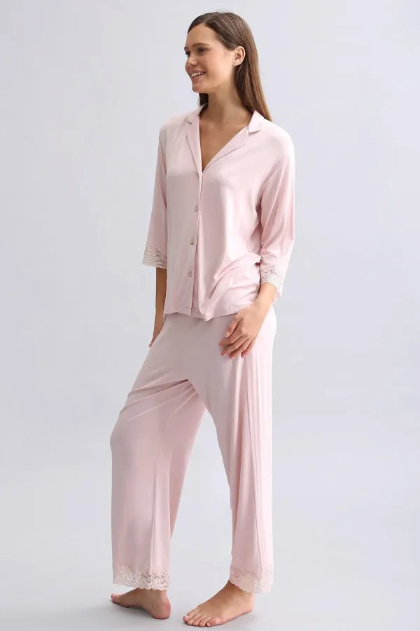 Mısırlı Kadın Bambu Pijama Takımı Açık Pembe
