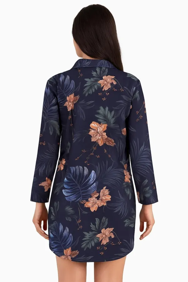 Mısırlı Kadın SATEN Uzun Kollu Gömlek Lacivert