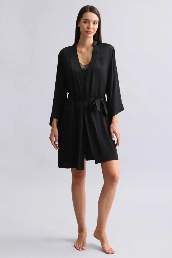 Mısırlı Kadın Bambu Sabahlık Siyah