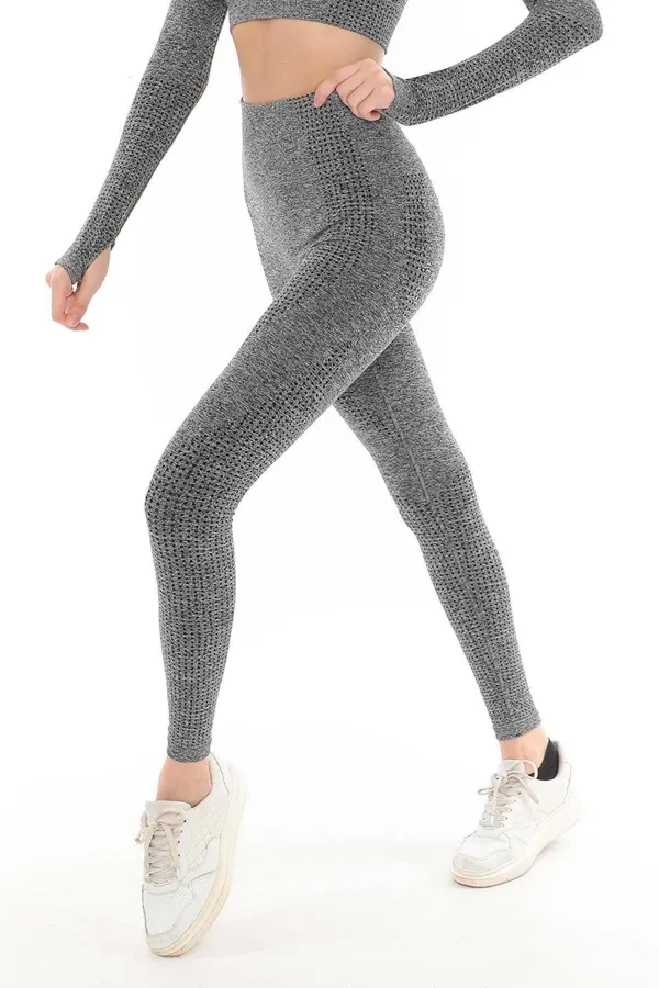 Mısırlı Kadın Spor Tayt Takımı Gri Melanj