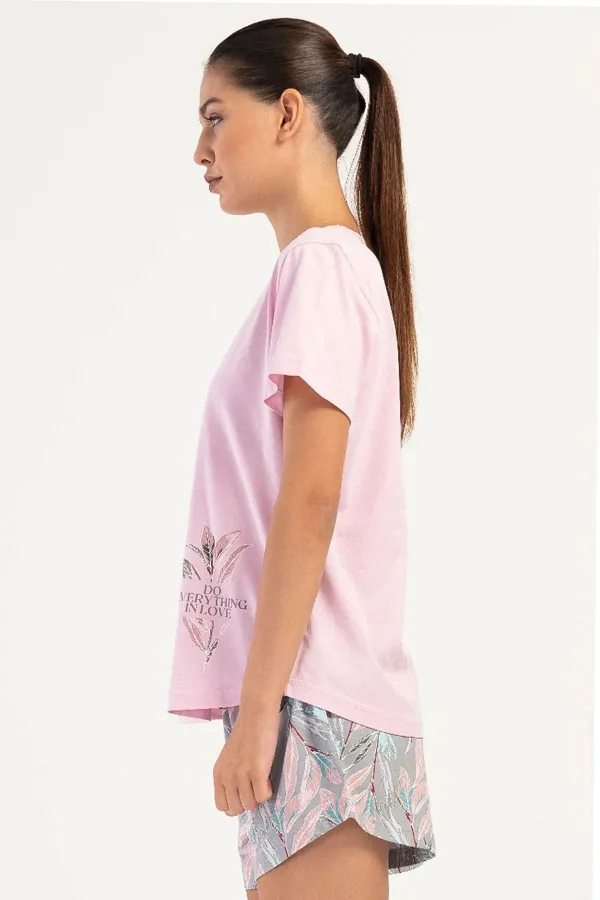 Mısırlı Kadın Pamuklu Büyük Beden Kısa Kol Şort Pijama Takımı Gül Kurusu