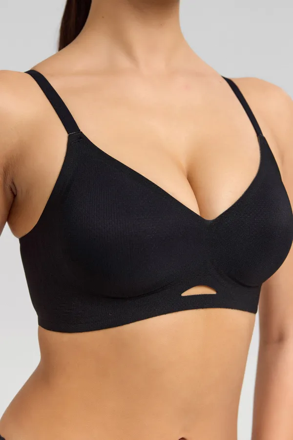 Kadın Petek Desen Hayalet Sütyen Siyah