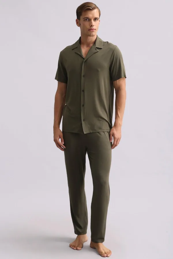 Chemise égyptienne pour homme en modal à manches courtes kaki