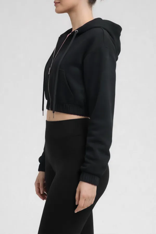 Mısırlı Women's Modal Zip-Up Crop Sweatshirt Athracite