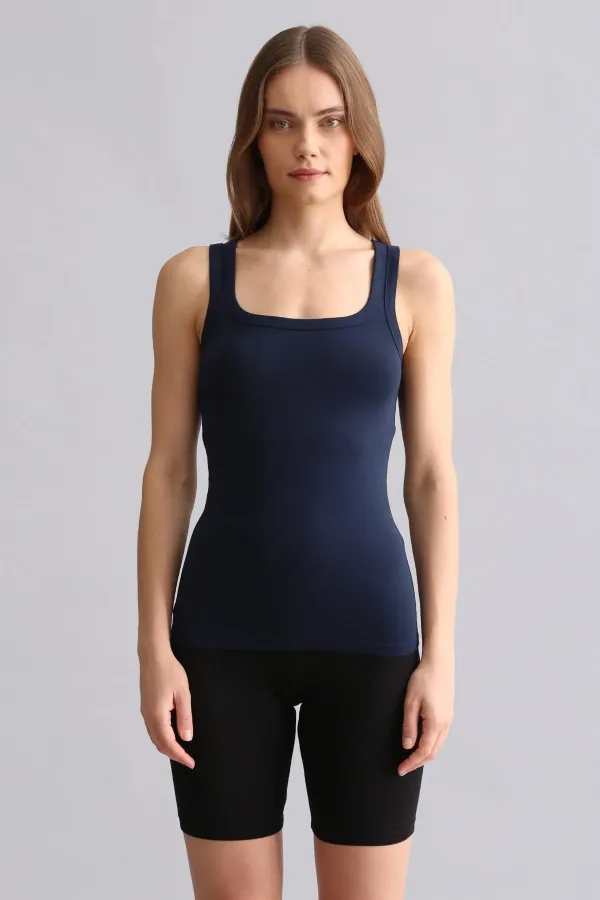 Mısırlı Modal By TENCEL U HELEN Thick Strap Long T-Shirt / Tank Top Navy Blue