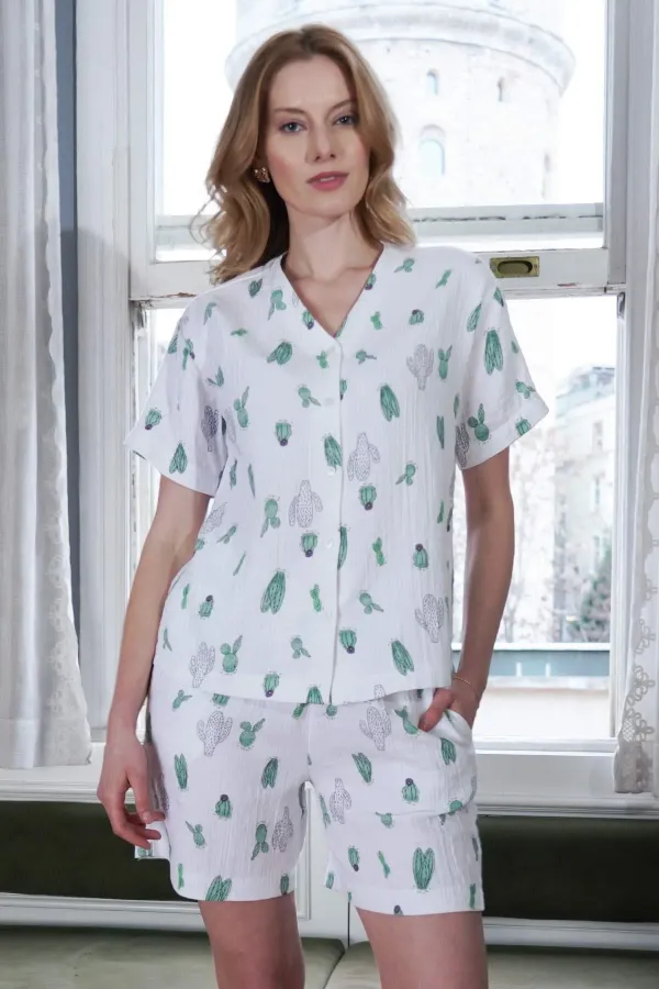 Ensemble short et manches courtes en mousseline égyptienne blanche