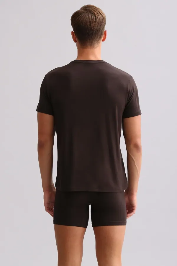 Mısırlı BAMBU ZEUS LUXURY Regular Fit V Yaka Fanila / T-Shirt Kahverengi