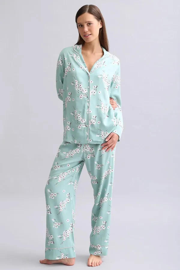 Mısırlı Kadın Bambu Pijama Takımı Çağla Yeşili