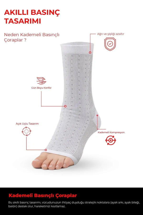 Mısırlı Unisex Ayak Bileği Ve Topuk Destekleyici Burun Sıkılaştırıcı Çorap Beyaz