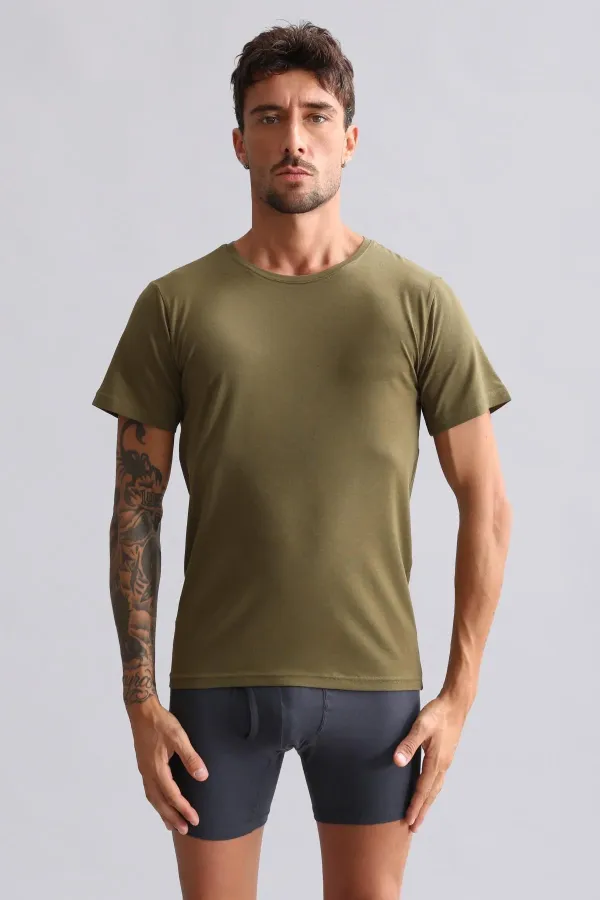 Mısırlı Modal By TENCEL HERCULES Slim Fit Bisiklet Yaka Fanila / T-Shirt Koyu Haki