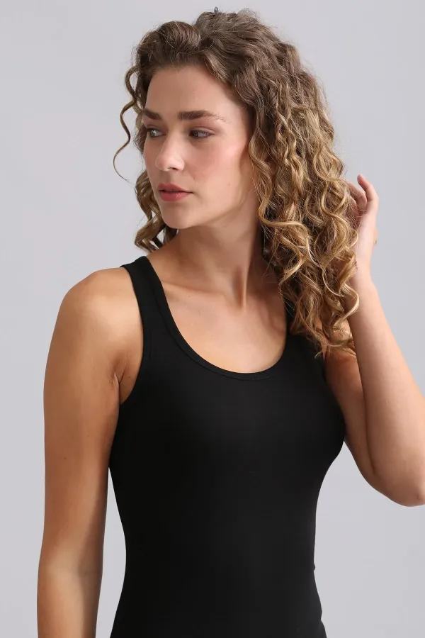 Mısırlı Modal By TENCEL SALLIE Kalın Askılı Atlet / T-Shirt Siyah