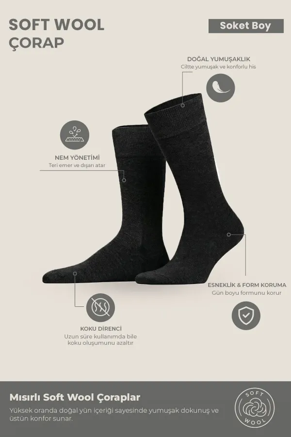 Men's Wool Single Derbili Socks, Smoke Grey