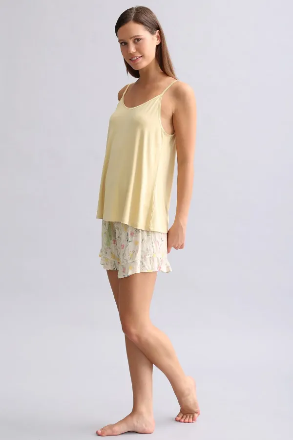 Mısırlı Kadın Örme İp Askılı Biye Detaylı Atlet Hardal