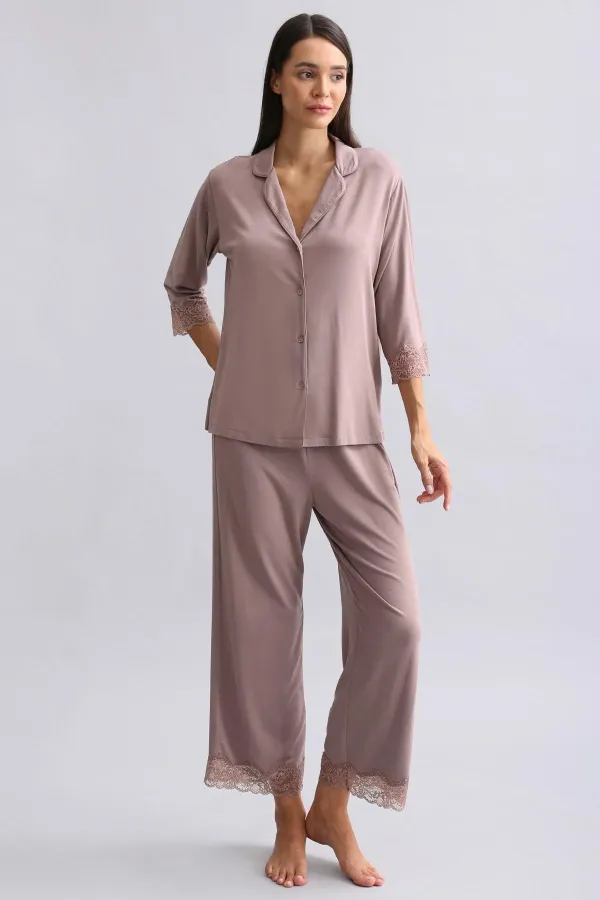 Mısırlı Kadın Bambu Pijama Takımı Kahverengi