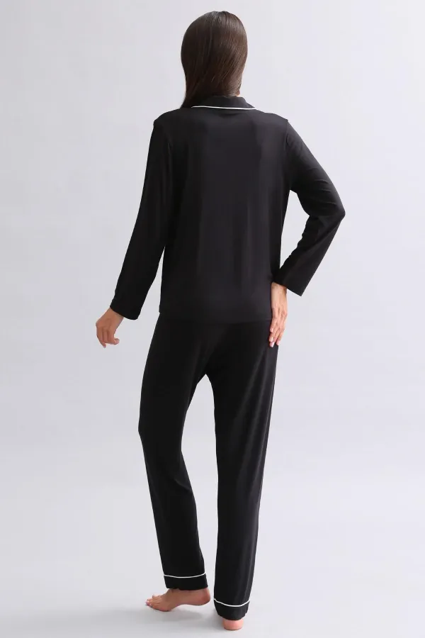 Mısırlı Kadın Modal Uzun Kollu Gömlek Siyah